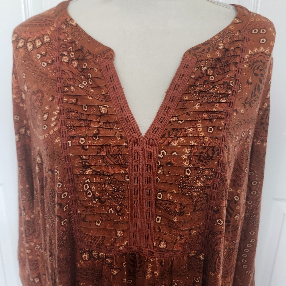 Daniel Rainn Size 1X Patoke Split Neck Knit Top 3/4 Sleeve Orange